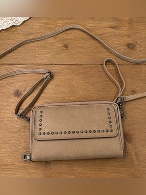Taupe Stud-Accent Crossbody Bag
